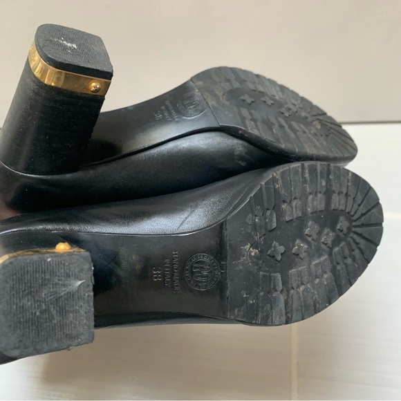 Dyva Black Gold Heeled High Leather Boots 38 - Picture 4 of 12